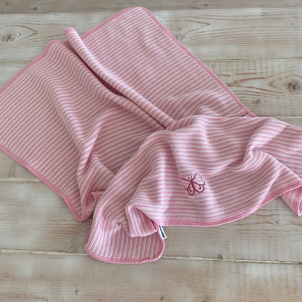 Pottery Barn Kids Sweater Knit Baby Blanket With Embroidered Butterfly 30”x40”